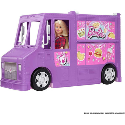 Barbie Fresh 'n Fun Food Truck Playset with Blonde Doll & 30+ Accessories. Lift Side for Kitchen