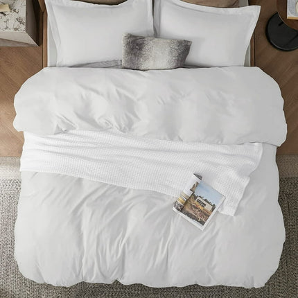 Bedsure Queen White polyester microfiber material Duvet Covers 3 Pieces, 1 Duvet Cover and 2 Pillow Shams