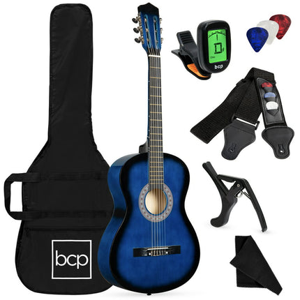 Best Choice Products 38in Beginner Acoustic Guitar Starter Kit w/ Gig Bag, Strap, Digital Tuner, Strings - Blue