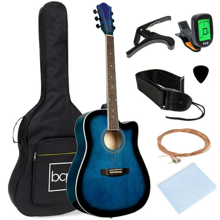 Best Choice Products 41in Full Size Beginner Acoustic Guitar Set with Case, Strap, Capo, Strings, Tuner - Blue