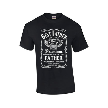 Best Father of All Time Whiskey Label Short Sleeve Men's Fathers Day T-shirt Graphic Tee-Black-xl