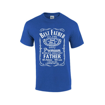Best Father of All Time Whiskey Label Short Sleeve Men's Fathers Day T-shirt Graphic Tee-Heather Royal-xl