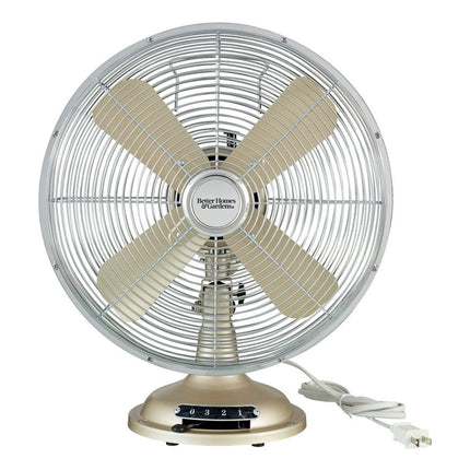 Better Homes & Gardens 12 inch Retro 3-Speed Metal Tilted-Head Oscillation Table Fan Brushed Nickel