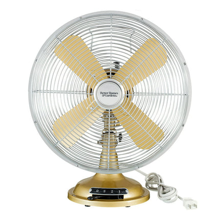 Better Homes & Gardens 12 inch Retro 3-Speed Metal Tilted-Head Oscillation Table Fan Gold