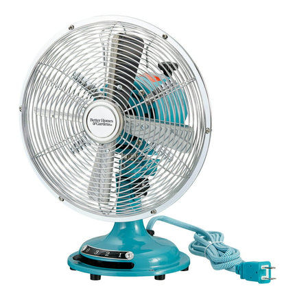 Better Homes & Gardens 8 inch Retro 3-Speed Metal Tilted-Head Oscillation Table Fan Aqua Haze