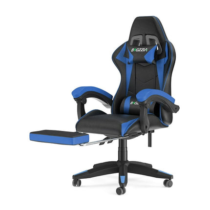 Bigzzia Gaming Chair Office Chair, Ergonomic Game Chair with Footrest, Headrest & Lumbar Pillow, Blue