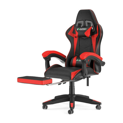 Bigzzia Gaming Chair Office Chair, Ergonomic Game Chair with Footrest, Headrest & Lumbar Pillow, Red