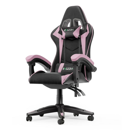 Bigzzia Gaming Chair Office Chair, Ergonomic Game Chair with Headrest & Lumbar Pillow, Black Pink