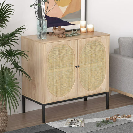 Buffet Sideboard Rattan Cabinet with Handmade Natural Rattan Doors, Console Table Storage Cabinet Buffet Cabinet, for Kitchen, Living Room, Hallway, Entryway