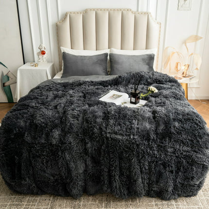 CHOSHOME Shaggy Fluffy Duvet Cover Set Queen Size Comforter Bedding Set Gray 3 Piece