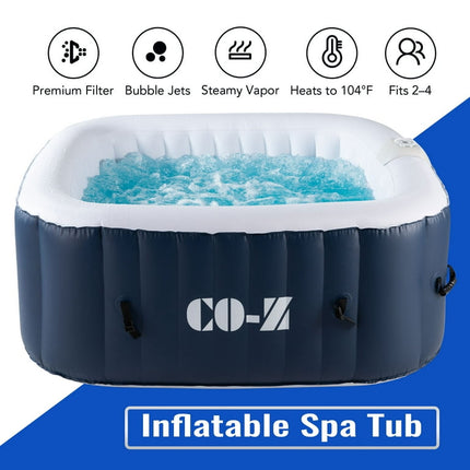 CO-Z 5x5ft PVC Square Inflatable Spa Tub w 120 Massaging Jets for Patio & More for 4-person Blue