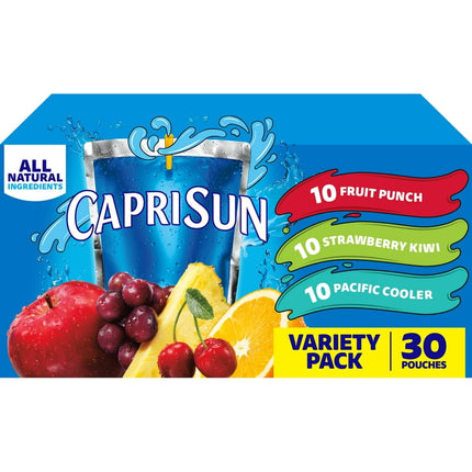 Capri Sun Variety Pack with Fruit Punch, Strawberry Kiwi & Pacific Cooler Juice Box Pouches, 30 ct Box, 6 fl oz Pouches
