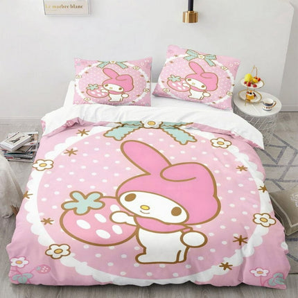 Cartoon Anime Sanrio Bedding Set Hello Kitty Kuromi Melody Quilt Duvet Cover Pillowcase Kawaii Girls Kids Queen King Bed Set