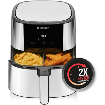 Chefman Turbo Fry Stainless Steel Air Fryer with Basket Divider, 8 Quart