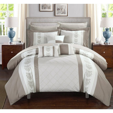 Chic Home Dalton 8-Piece Pinch Pleated Comforter Set, Twin, Beige