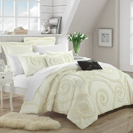 Chic Home Rosamond 7-Piece Solid Comforter, Queen, Beige