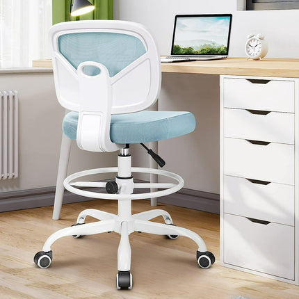 Coolhut Office Drafting Chair Armless, Tall Office Desk Chair Adjustable Height and Footring, Low-Back Ergonomic Standing Desk Chair Mesh Rolling Tall Chair for Art Room, Office or Home