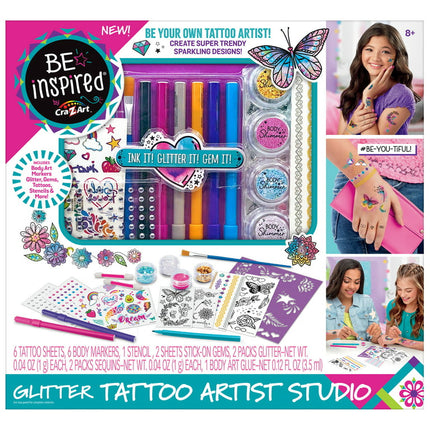 Cra-Z-Art Be Inspired Glitter Temporary Tattoo Artist Studio Unisex Craft Kit, Ages 8 and up