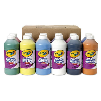Crayola Artista II Washable Tempera Paints, Pint, Assorted Colors, Set of 12