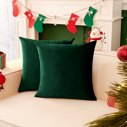 Deconovo Pack of 2 Decorative Pillow Covers Velvet Cushion Covers Square Plush Pillow Covers for Sofa, 22"x 22", Army Green, 2 Pack