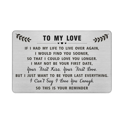 Degasken Romantic Anniversary Card for Men Husband - I Just Want To Be Your Last Everything - Love Gifts for Him Boyfriend, Metal Engraved Wallet Card