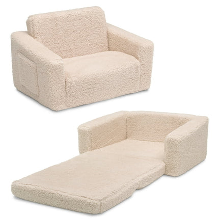 Delta Children Cozee Flip-Out Sherpa 2-in-1 Convertible Chair to Lounger for Kids, Cream