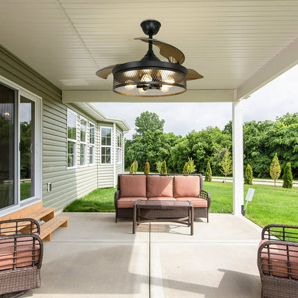 DingLiLighting Ceiling Fan with Light - Flush Mount Ceiling Fans with Lights , Low Profile Ceiling Fans with Remote Control,42" Outdoor Ceiling Fans,Timing
