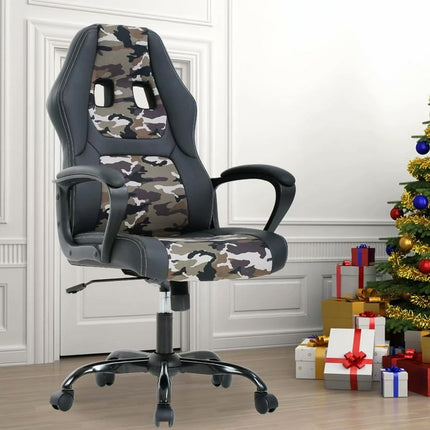 Dkelincs Gaming Chair Adjustable PU Leather Computer Desk Chair High Back Office Chair with 360° Rolling Wheels & Lumbar Support, Camo