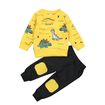 Domingbub Toddler Baby Boy Clothes Set Dinosaur/Fox Sweatshirt Top Jogger Pants Fall Winter Tracksuit Outfits Yellow 6-12 Months