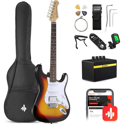 Donner 39" Electric Guitar Beginner Kit Solid Body Full Size Sunburst HSS for Starter, with Amplifier, Bag, Digital Tuner, Capo, Strap, String, Cable, Picks, DST-102S