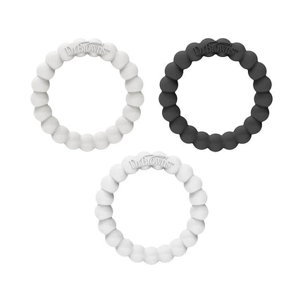 Dr. Brown s Flexees Beaded Teether Rings, 100% Silicone, Soft & Easy to Hold, Encourages Self-Soothe, 3 Pack, Black, White, Gray, BPA Free, 3m+ Black, White, Gray 3 Count (1-Pack)