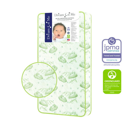 Dream on Me Twinkle 5" 88 Coil Crib & Toddler Innerspring Mattress, Green Clouds, Greenguard Gold