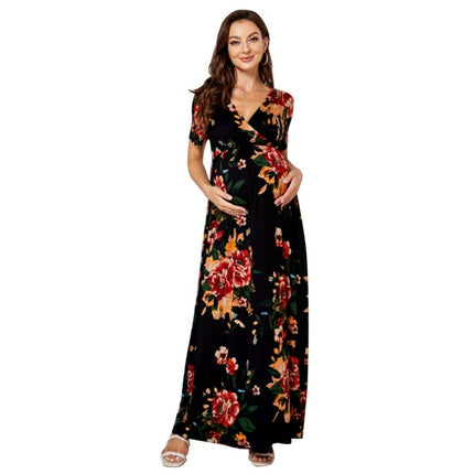 EFINNY Women's Maternity Maxi Dress Casual Wrap Long Baby Shower Pregnancy Dresses