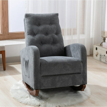 EUROCO High Back Rocking Chair Nursery Chair, Comfortable Rocker Fabric Padded Seat, Modern High Back Armchair, Upholstered Rocking Chair for Living Room,Gray