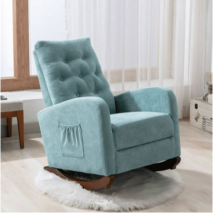 EUROCO High Back Rocking Chair Nursery Chair, Comfortable Rocker Fabric Padded Seat, Modern High Back Armchair, Upholstered Rocking Chair for Living Room,Mint Green