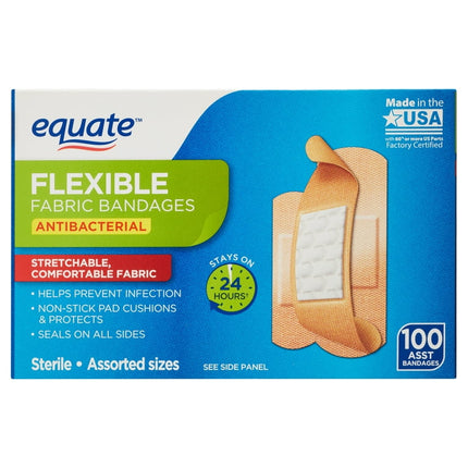 Equate Antibacterial Flexible Fabric Bandages, 100 count