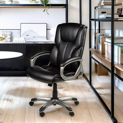Ergonomic Home Office Chair with Armrests, Adjustable Height/Tilt, 360-Degree Swivel,Big and Tall High Back Executive Faux Leather Chair,Black