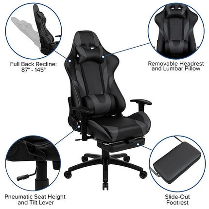 Flash Furniture Optis Black Gaming Desk and Gray Footrest Reclining Gaming Chair Set with Cup Holder, Headphone Hook & 2 Wire Management Holes