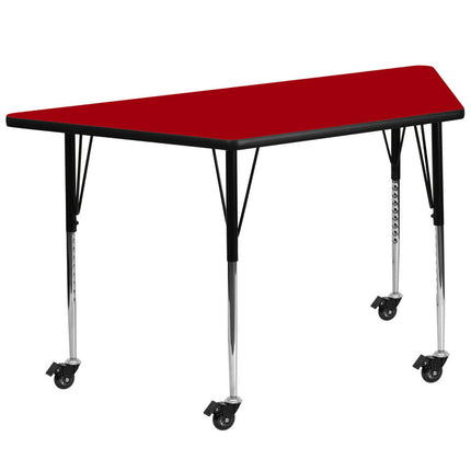 Flash Furniture Wren Mobile 29''W x 57''L Trapezoid Red Thermal Laminate Activity Table - Standard Height Adjustable Legs
