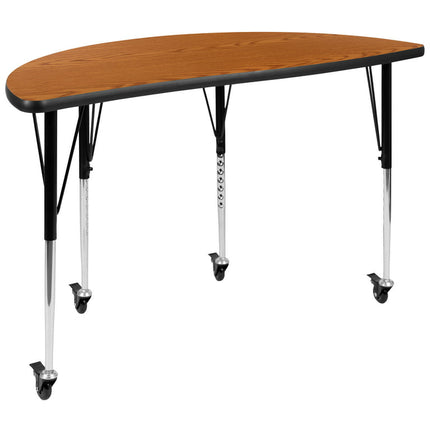 Flash Furniture Wren Mobile 47.5" Half Circle Wave Flexible Collaborative Oak Laminate Activity Table - Standard Height Adjustable Legs