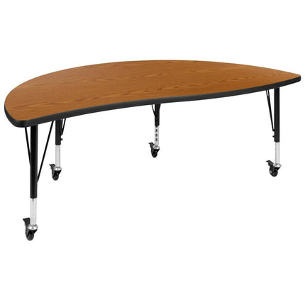 Flash Furniture Wren Mobile 60" Half Circle Wave Flexible Collaborative Oak Thermal Laminate Activity Table-Height Adjust Short Legs