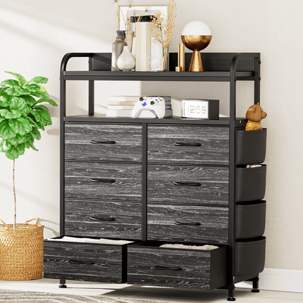 GIKPAL 8 Drawer Dresser, Chest of Drawers for Bedroom, Fabric Drawer Dressers for Kids and Adult, with Side Pockets and Hooks, Black