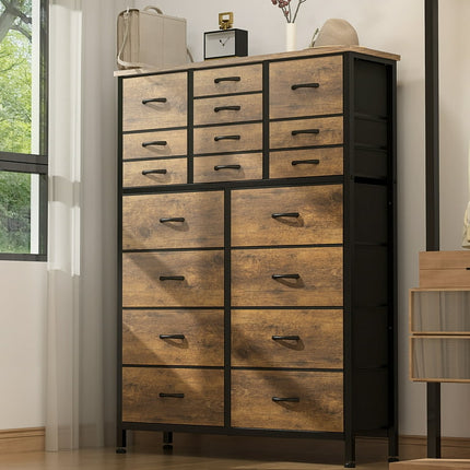 GIKPAL Dresser for Bedroom, Chest of Drawers Furniture Dressers Tall Dresser with 18 Drawers Fabric Dresser Clothes Storage for Living Room Office, Rustic Brown