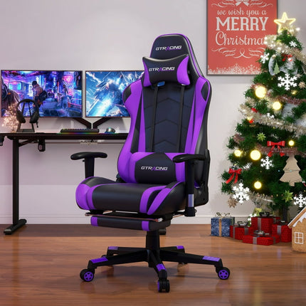 GTRACING Gaming Chair with Footrest PU Leather Office Chair with Adjustable Headrest, Purple