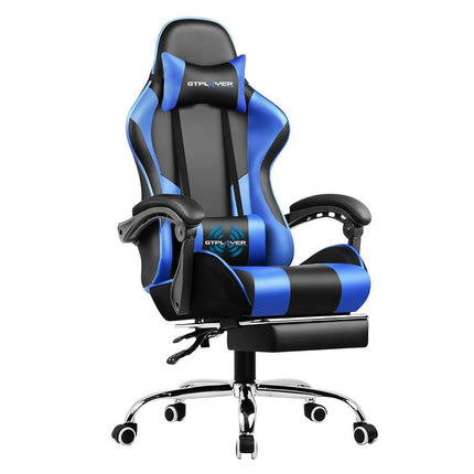 GTRACING Gaming Chair with Footrest and Ergonomic Lumbar Massage Pillow Faux Leather Office Chair, Blue