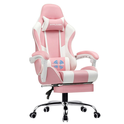 GTRACING Gaming Chair with Footrest and Ergonomic Lumbar Massage Pillow Faux Leather Office Chair, Pink