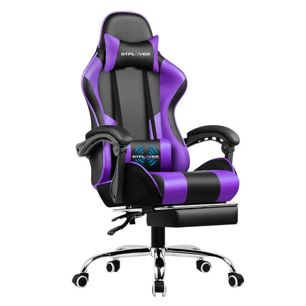 GTRACING Gaming Chair with Footrest and Ergonomic Lumbar Massage Pillow Faux Leather Office Chair, Purple