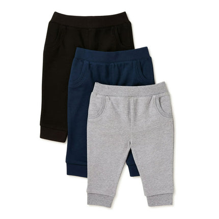 Garanimals Baby Boys' Basic Terry Jogger Pants, 3-Pack, Sizes 0/3M-24M