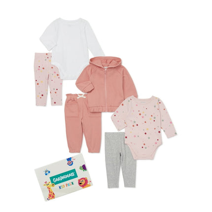 Garanimals Baby Girl Mix and Match Outfit Kid Pack, 6-Piece, Sizes 0-24M