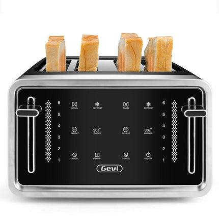 Gevi Toaster 4 Slice Toaster LED Digital Touch Screen Extra-Wide Slots Black + Silver